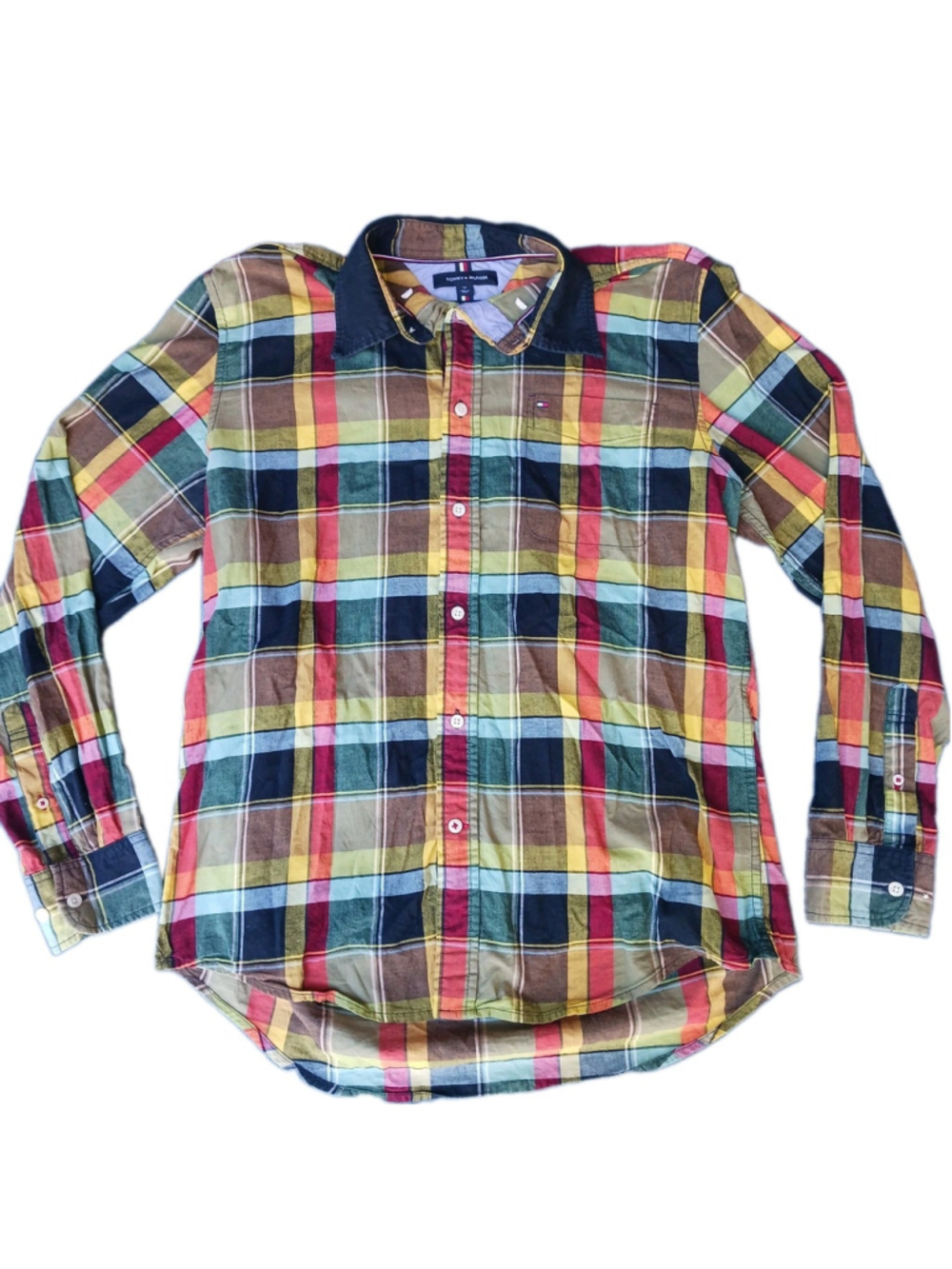 Tommy Hilfiger Men's M Classic Fit Colorful Plaid Button Down Collared Shirt